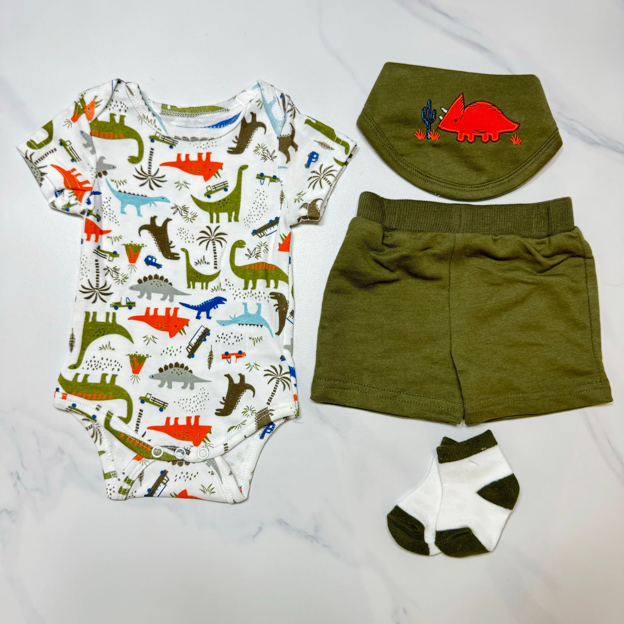 Triceratops 4-Piece Short Sleeve Bodysuit Set (3M~12M)_0