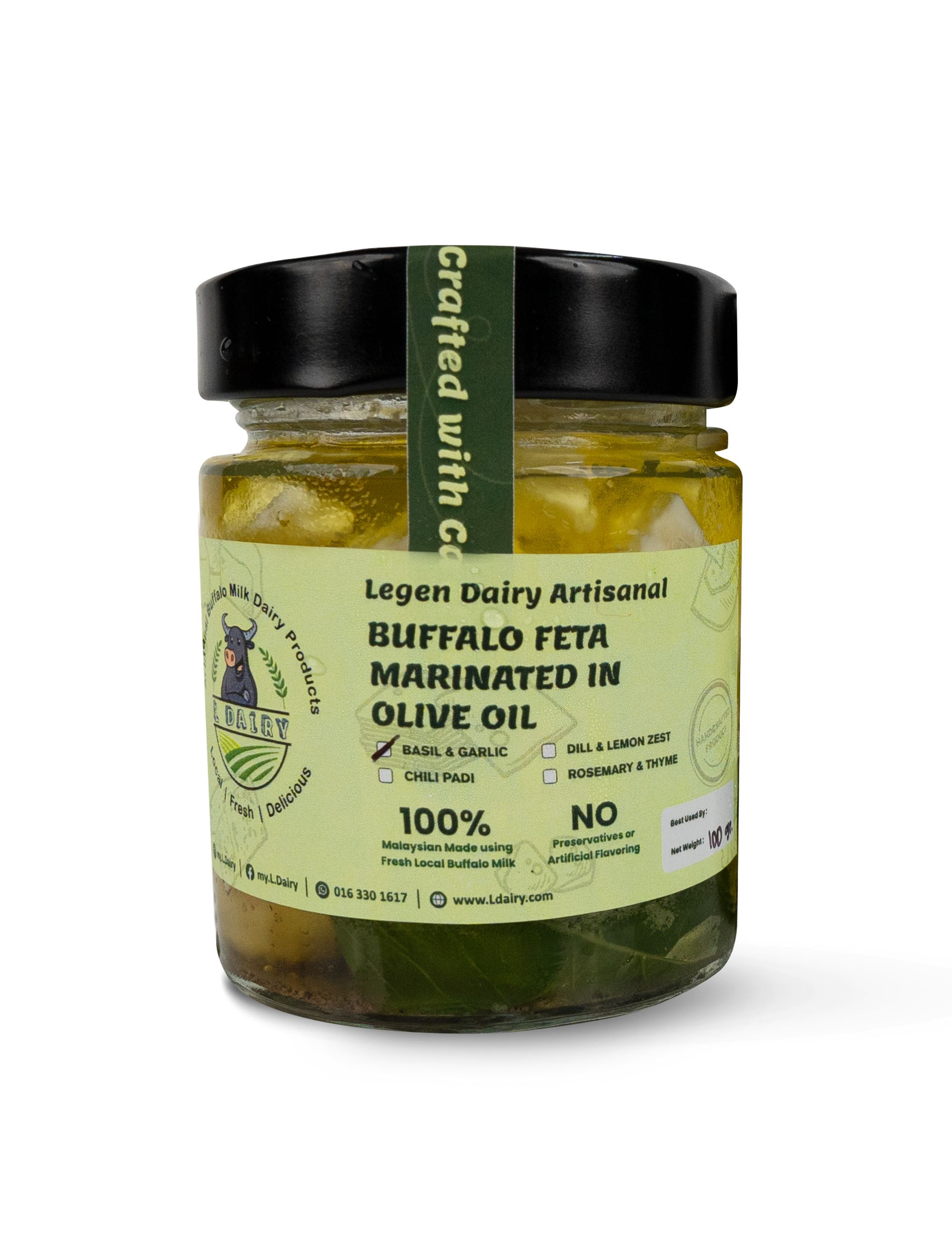 Buffalo Feta Marinated in Olive Oil w/ Basil & Garlic (100g)_0