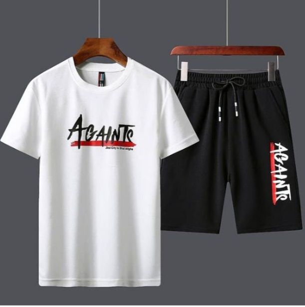 2 in 1 men's short sleeve shorts set-white _0