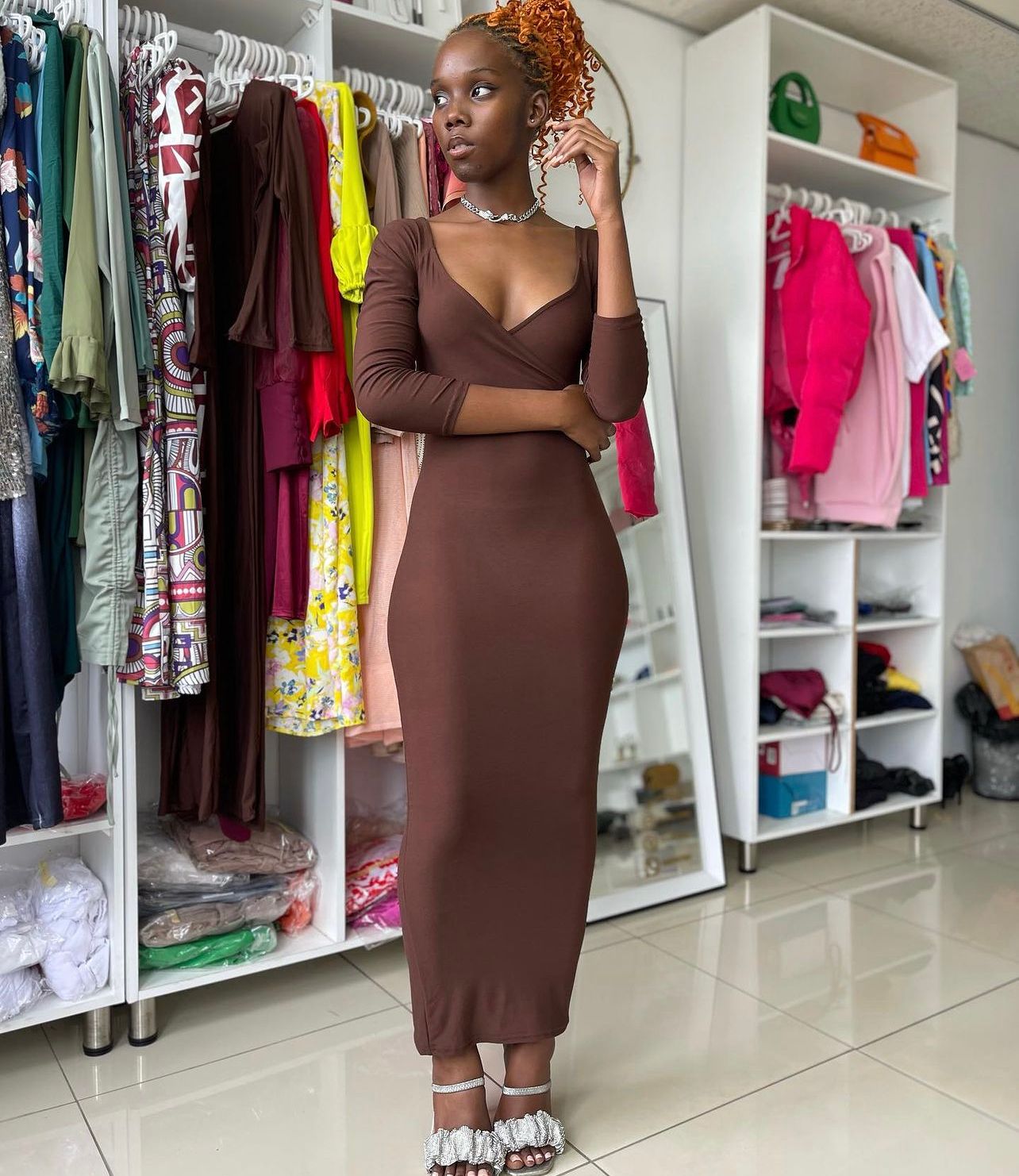 Chocolate brown ankle length bodycon_2