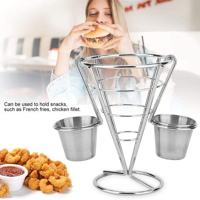 Metal Fries Holder 2 Sauce Dippers_0