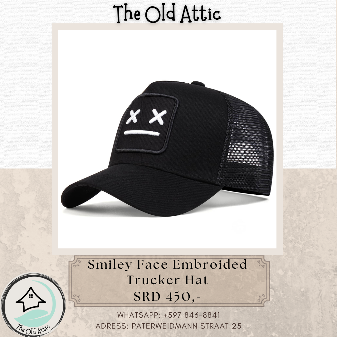 smiley face embroided trucker hat_0