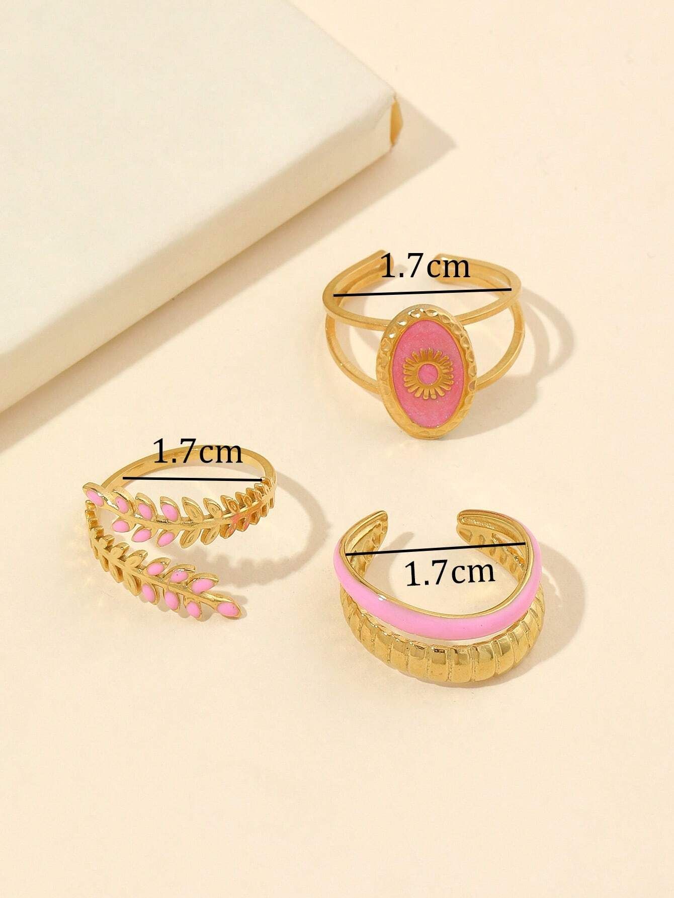 3pcs Stainless Steel Leaf & Oval Rings Set_2