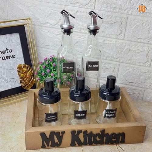 5pcs Oil And Seasoning Pot Set (3pcs Spices Bottles & 2pcs Oil Or Vinegar Bottles Set)_1