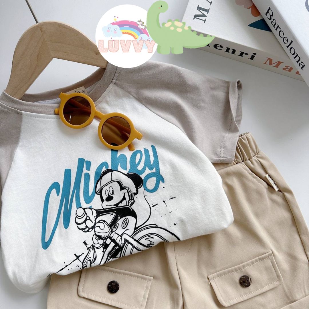 [132] Mickey Colour Block Shirt & Cargo Shorts (80~140)_6