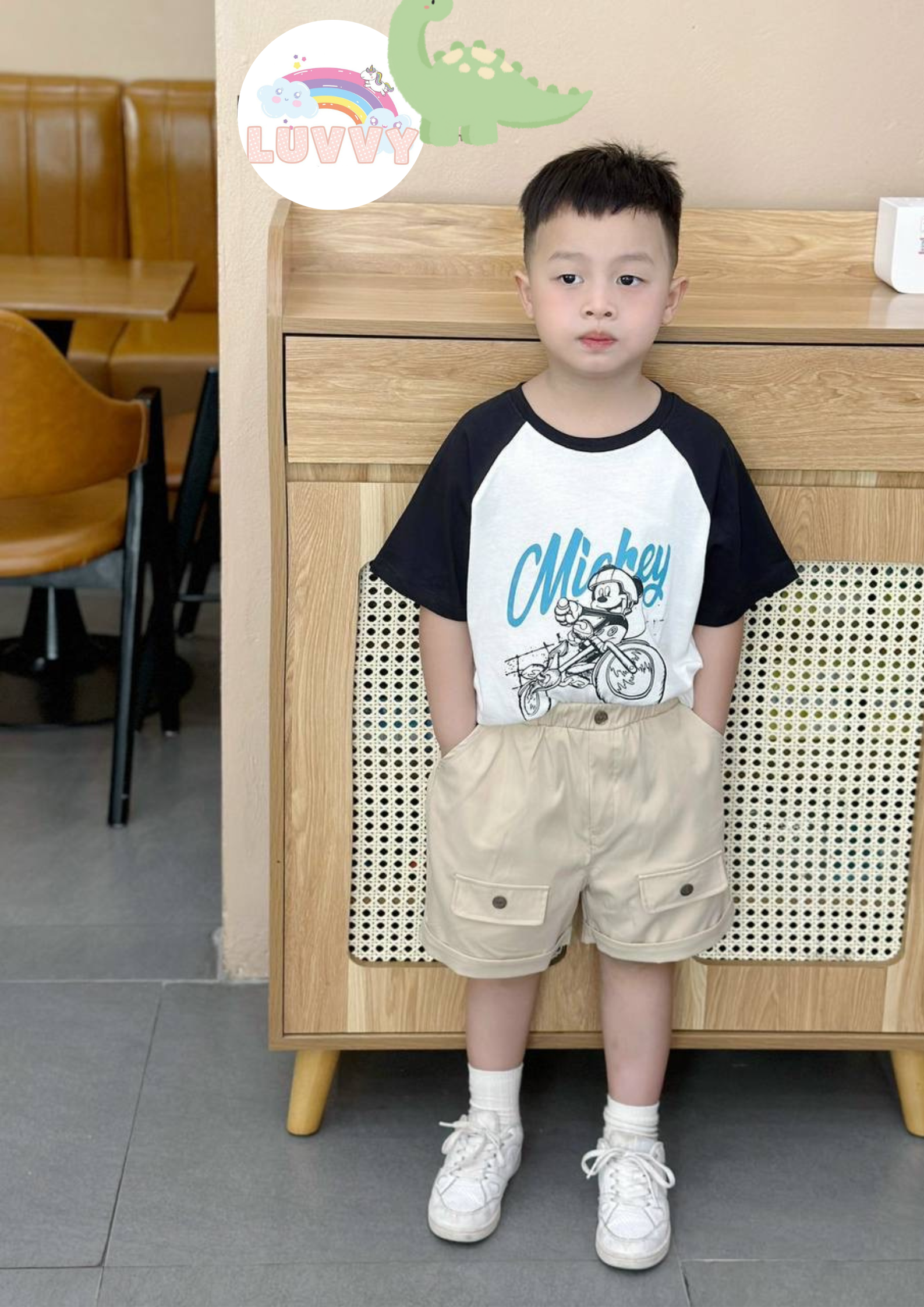 [132] Mickey Colour Block Shirt & Cargo Shorts (80~140)_2