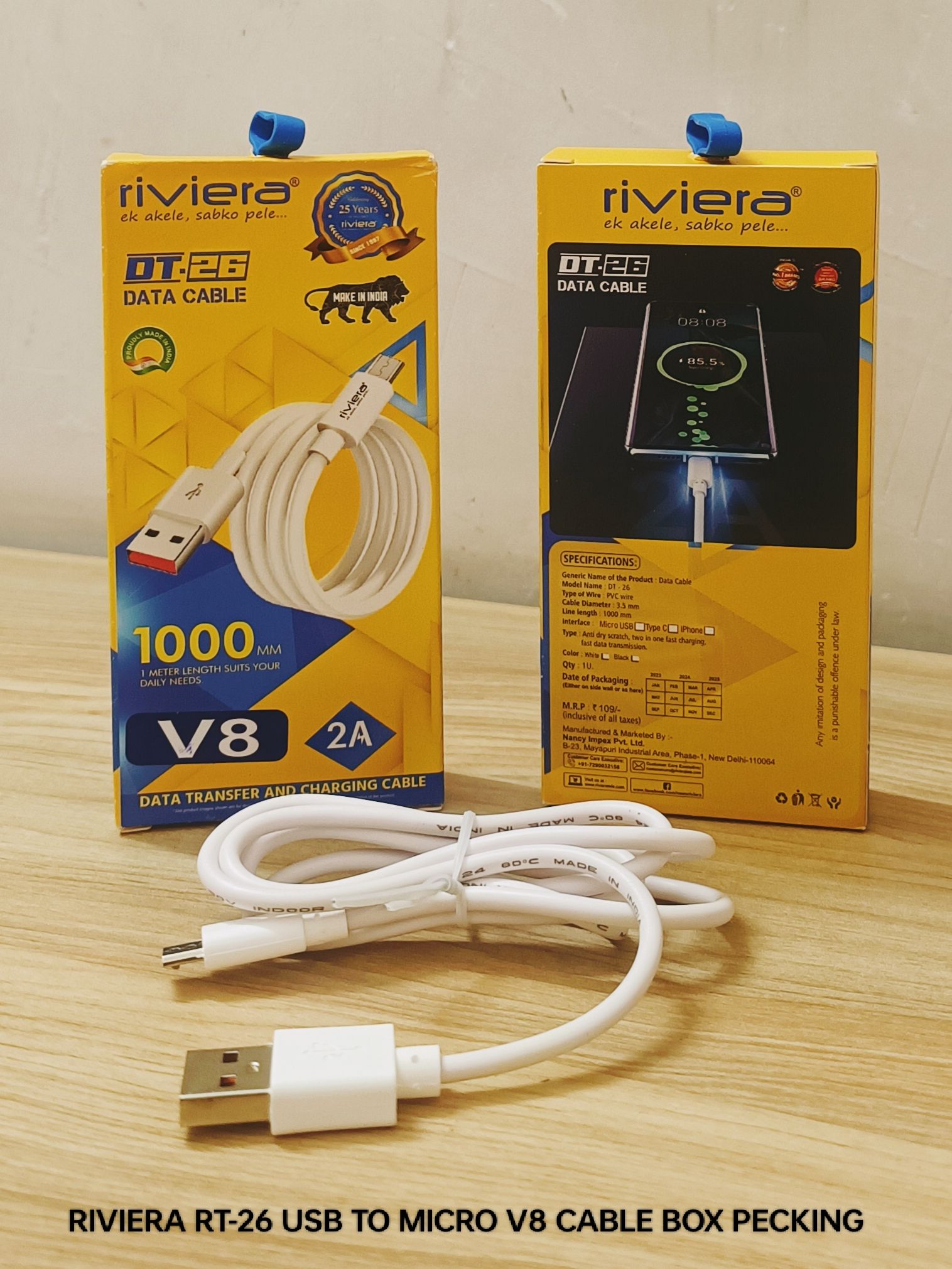 RIVIERA DT-26 USB TO MICRO V8 DATA CABLE BOX PECKING _0