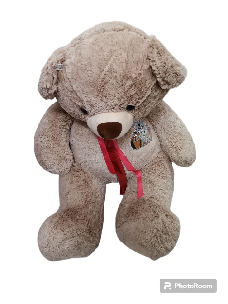 Cuddly Plush Teddy Bear with Red Ribbon_0