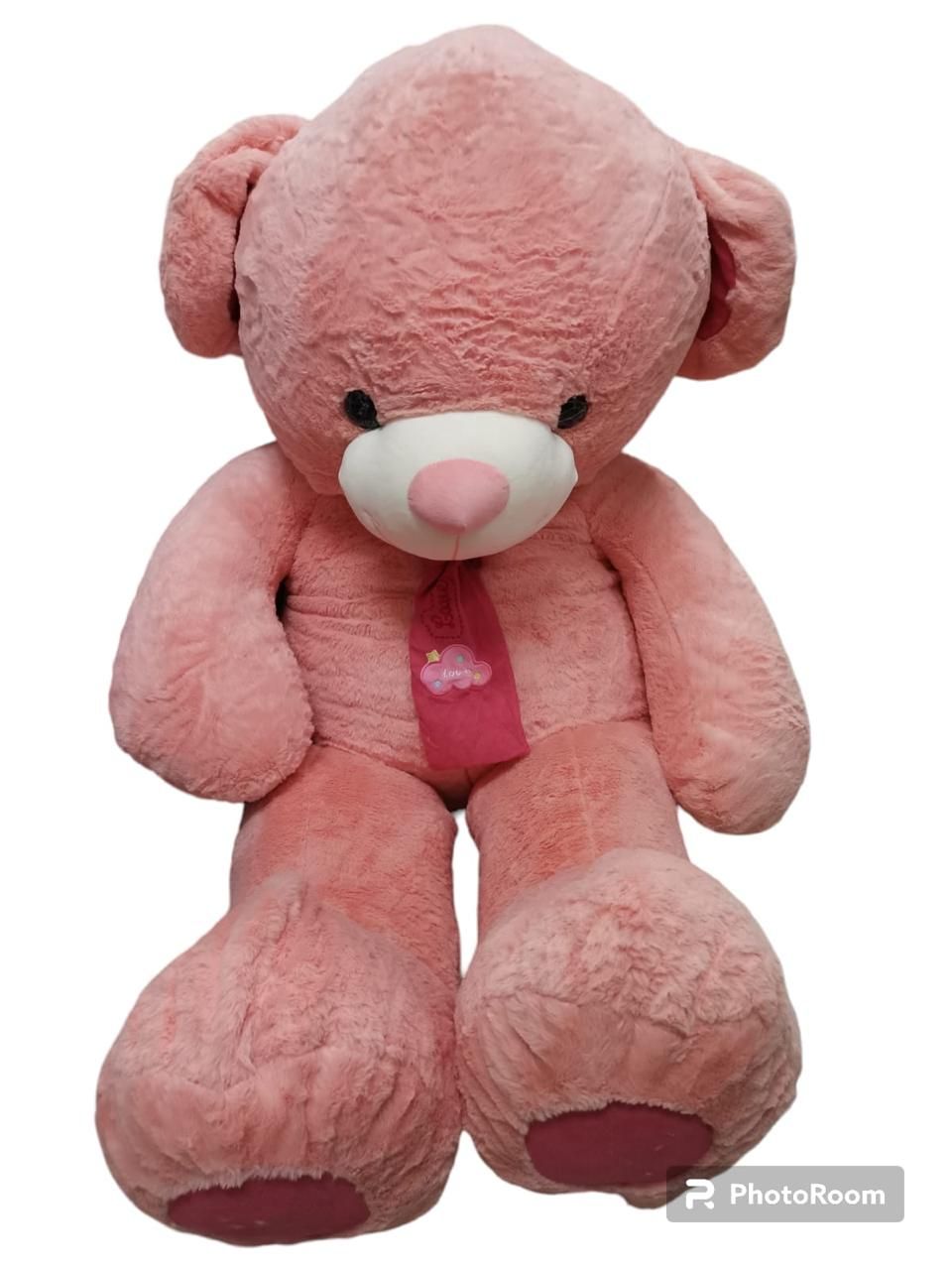 pink Cuddly Plush Teddy Bear with Red Ribbon_0