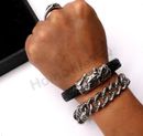 Men's Leather Bracelet / Punk Rock Leather Bracelet - I / J_1