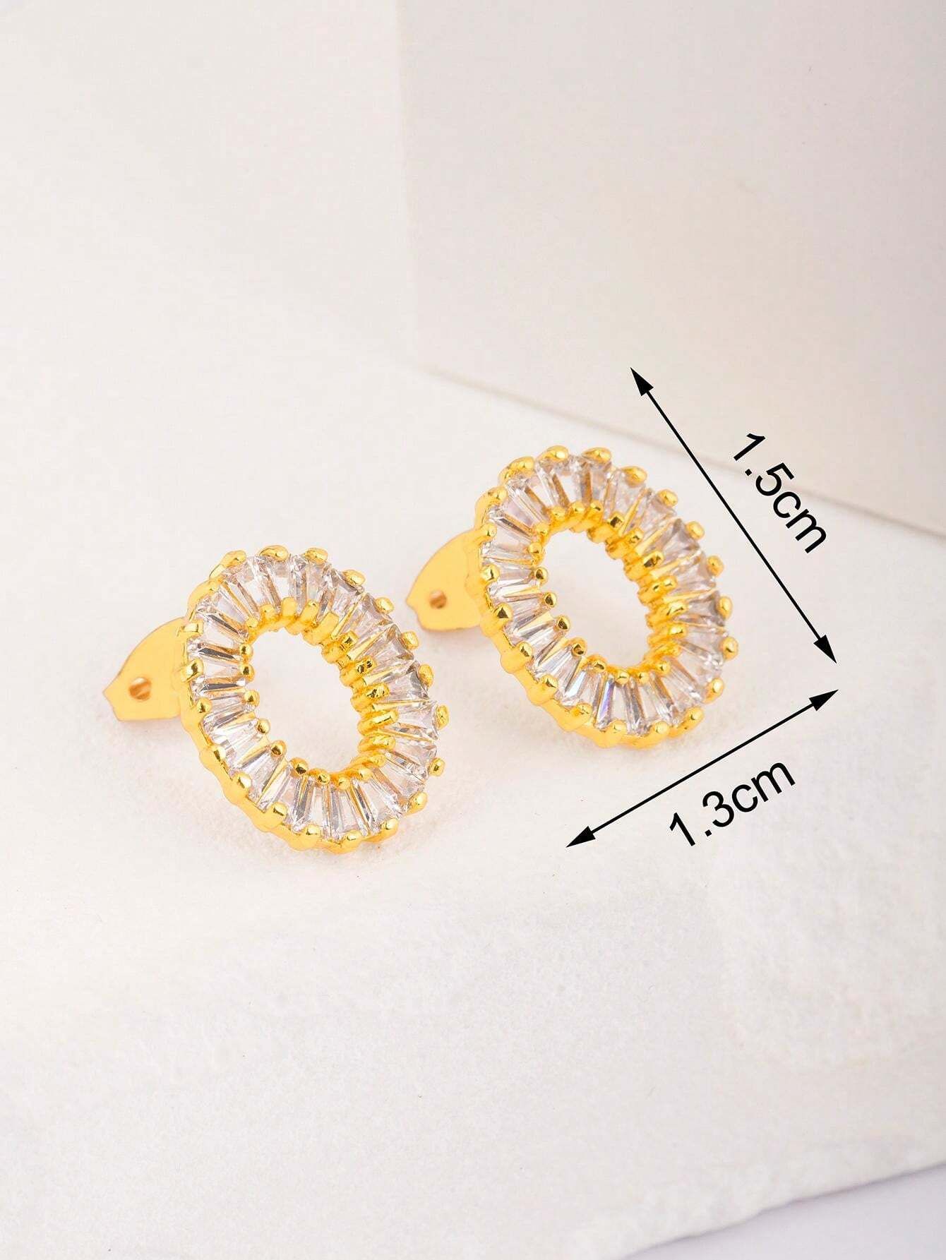 White Zirconia 18k Gold Plated Stud Earrings And Necklace Set_3