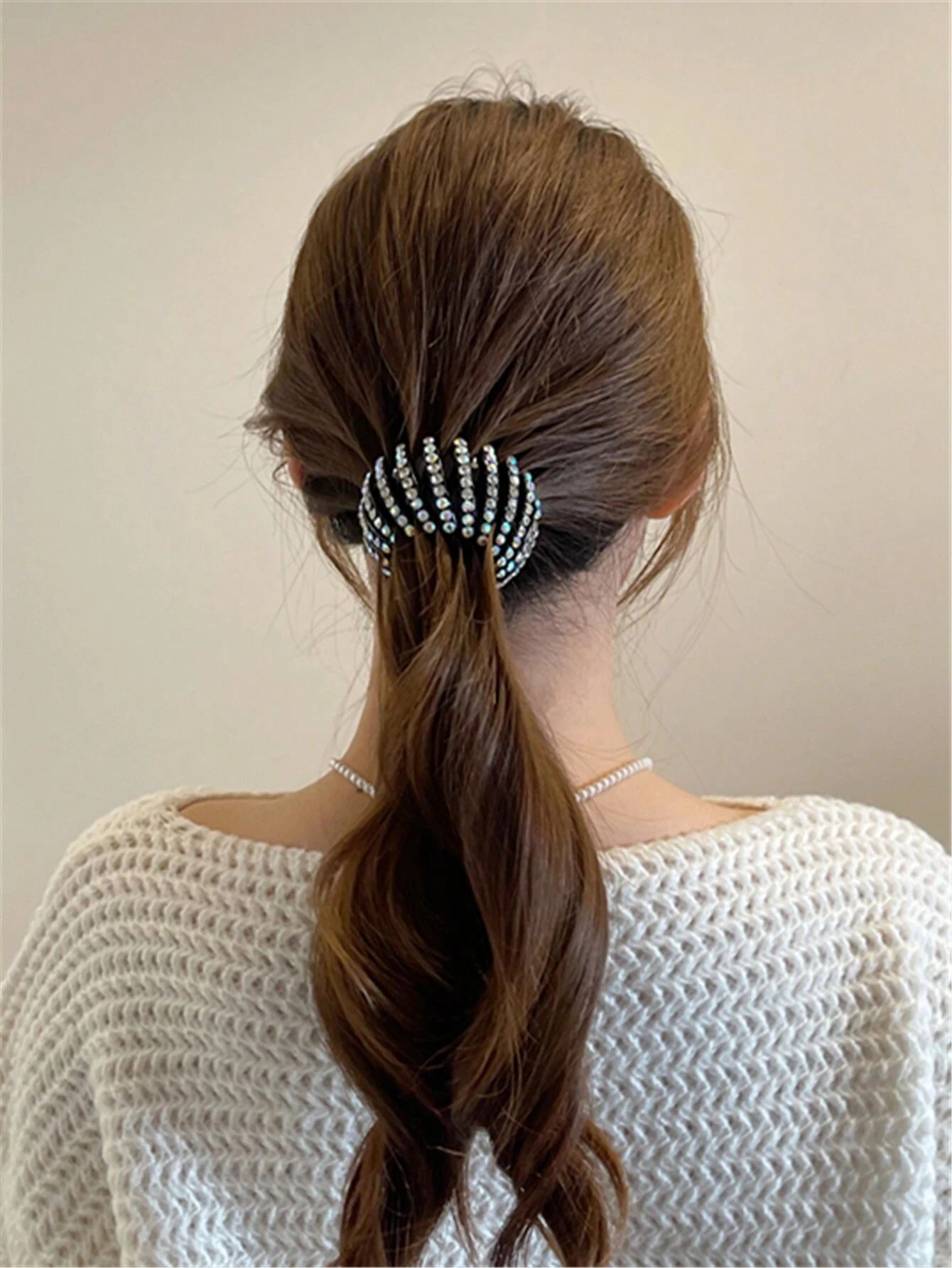 White Rhinestone Hair Bun Maker_0