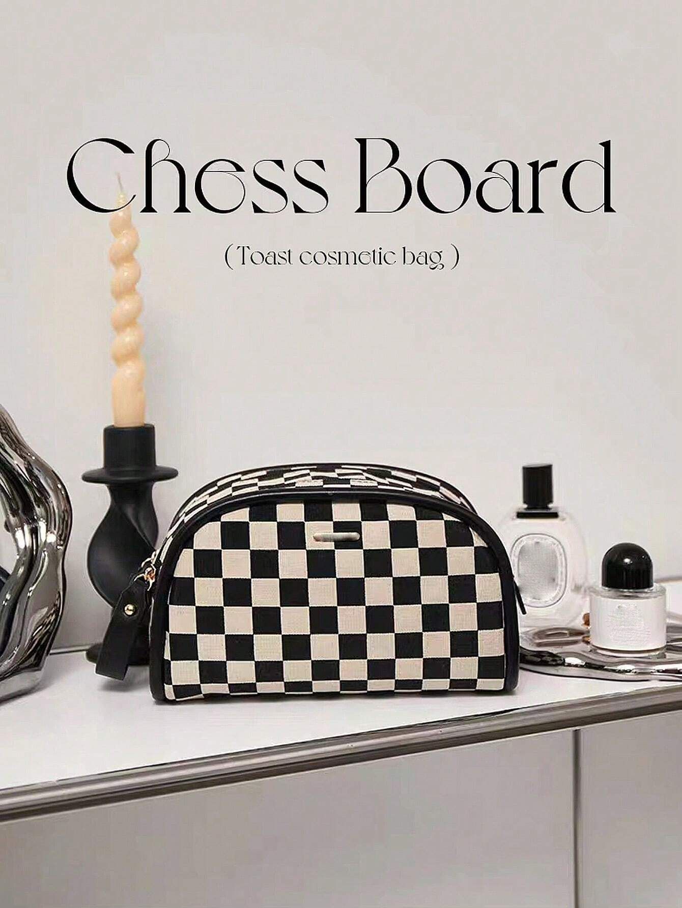 Large Capacity Cosmetic & Makeup Bag - Checkered_0