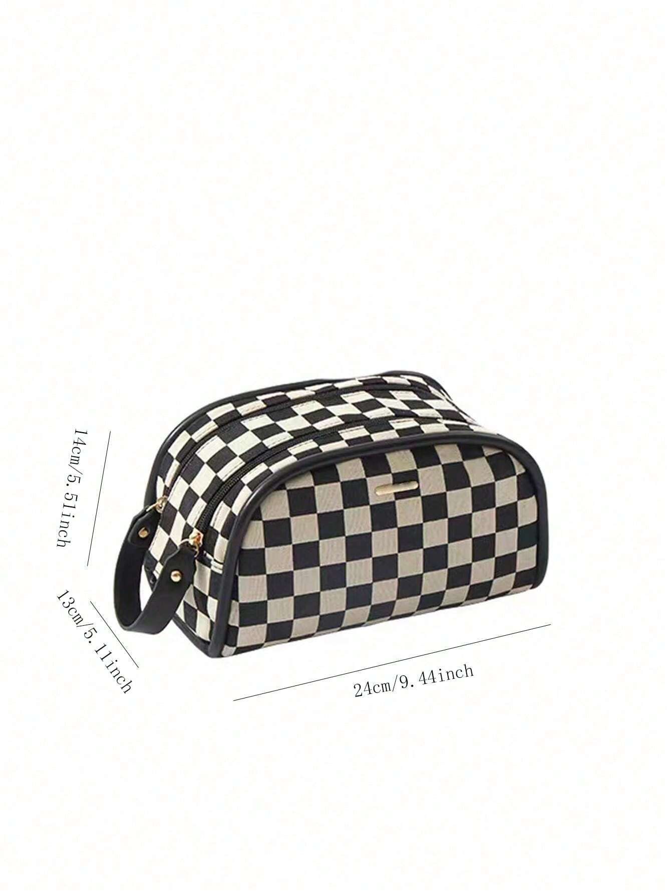 Large Capacity Cosmetic & Makeup Bag - Checkered_3