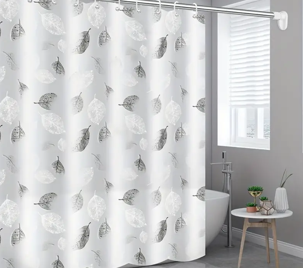 Leaf Pattern Shower Curtain Liner With Hooks_0