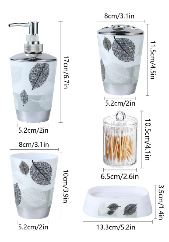 5pcs Leaf Print Bathroom Set_2