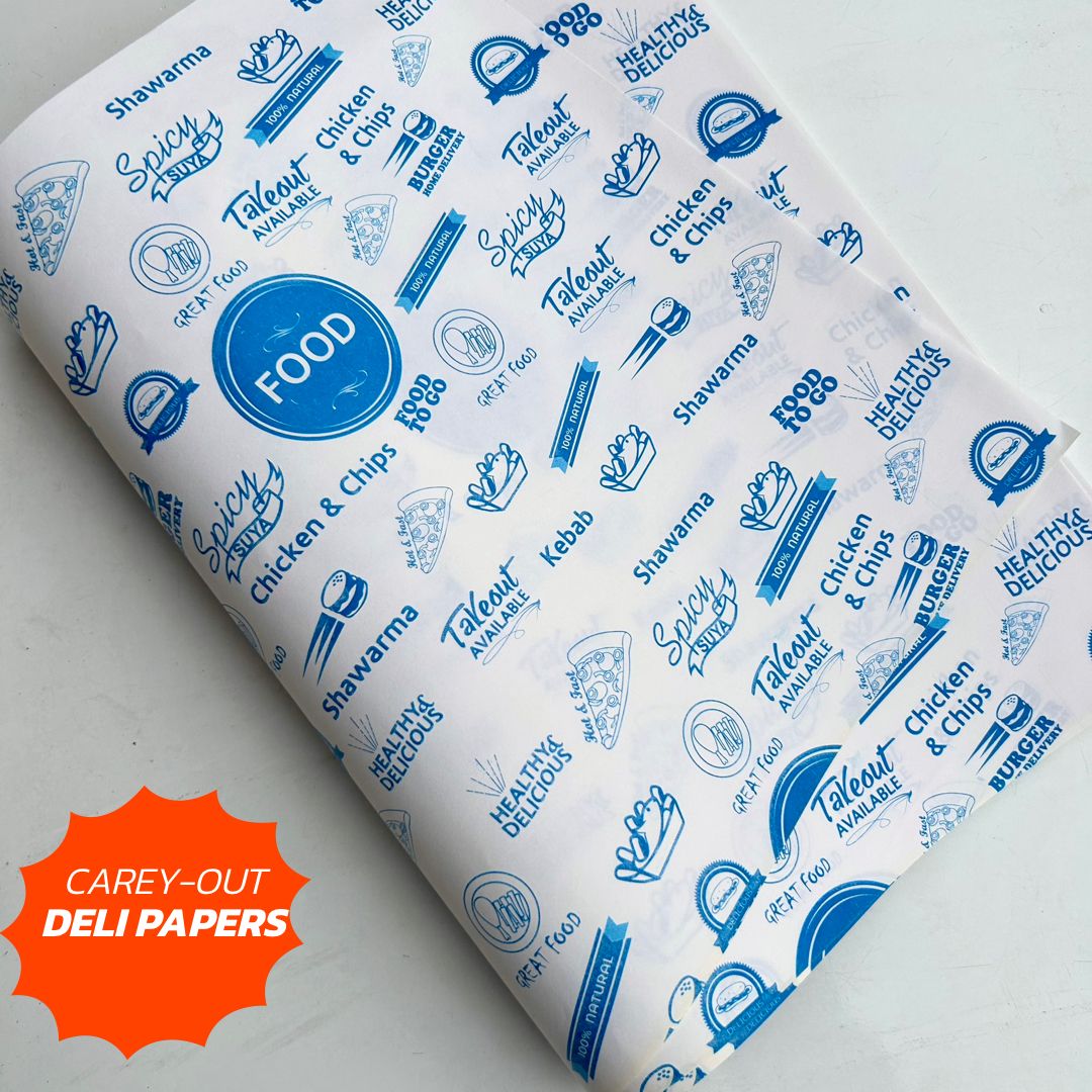 FOOD “TO GO” DELI PAPERS - 12” x 12” / BLUE & WHITE - PACK OF 100 SHEETS _2