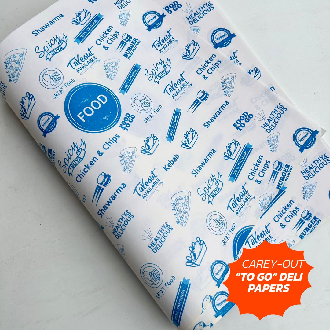 FOOD “TO GO” DELI PAPERS - 17”  x 12” / BLUE & WHITE - PACK OF 100 SHEETS_1