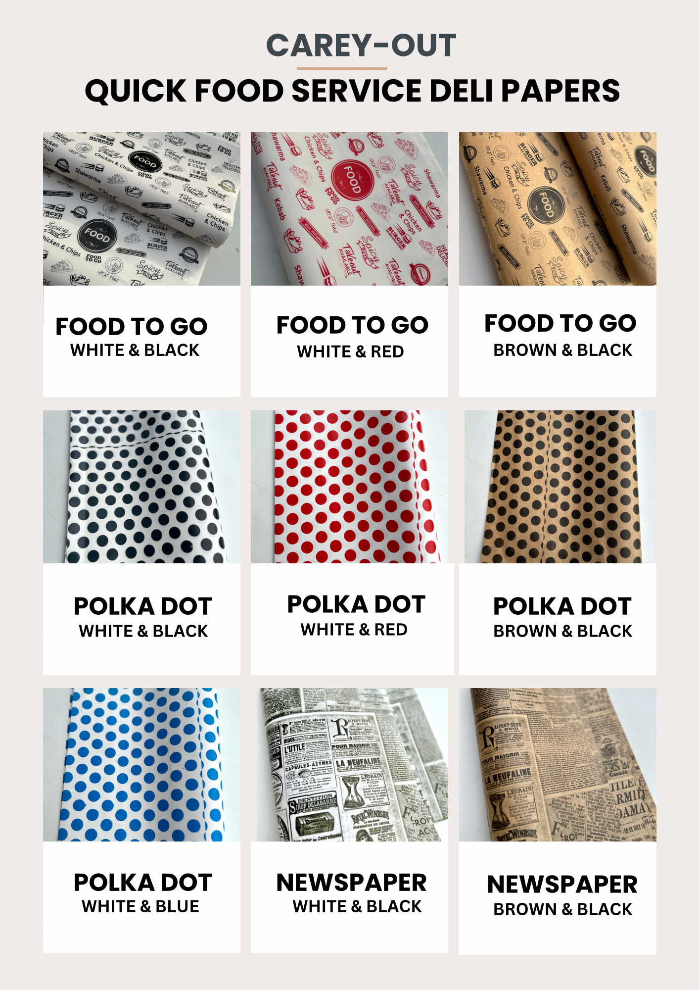 “POLKA DOT” DELI PAPERS - 8.5” x 12” / BLACK & BROWN - CARTON OF 1000 SHEETS_1