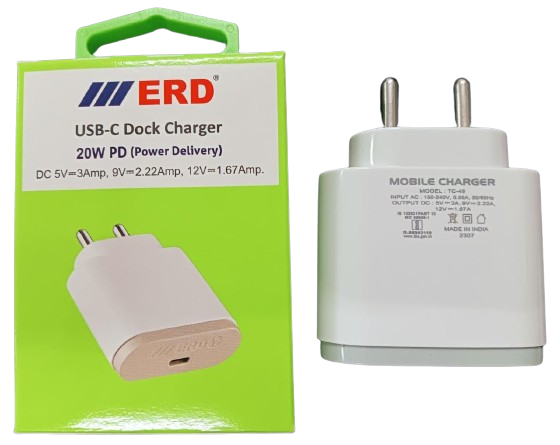 ERD TC-49 3Amp. 20Watt Power Delivery USB-C Charger White Color_2