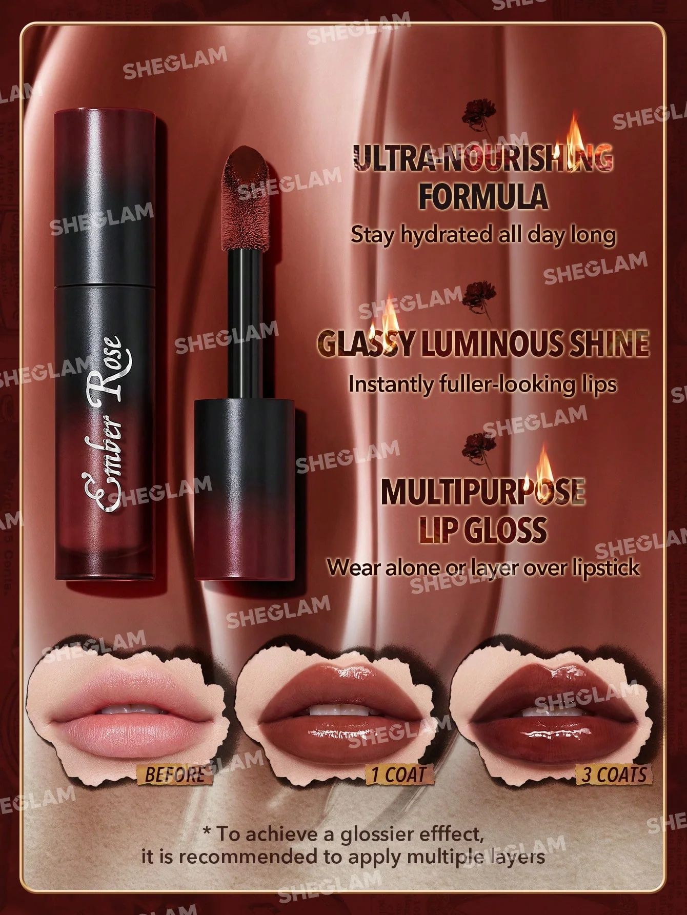 SHEGLAM Ember Rose Immortal Love Nourishing Lip Gloss - Treasure_4