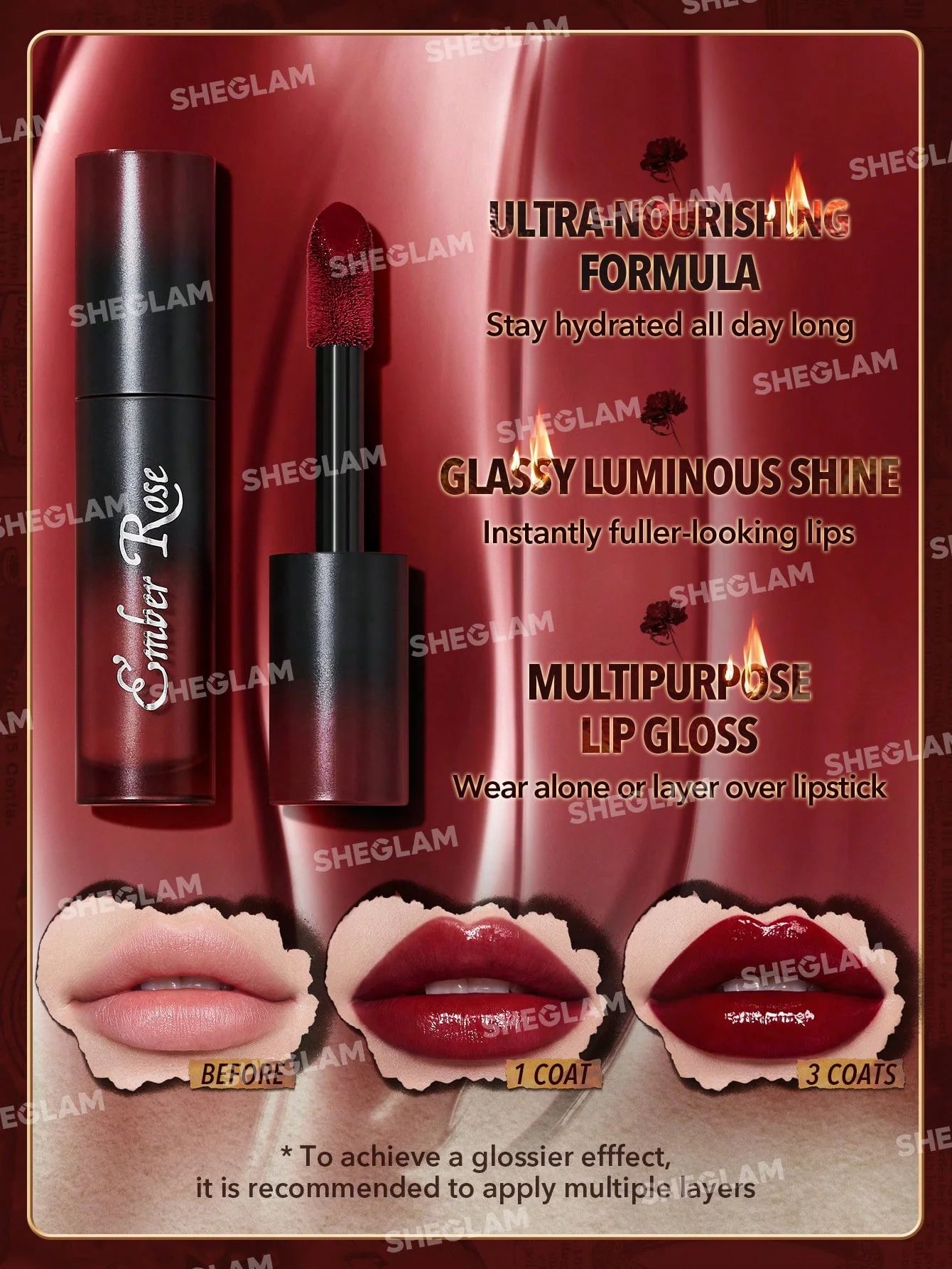 SHEGLAM Ember Rose Immortal Love Nourishing Lip Gloss - Everlasting_4