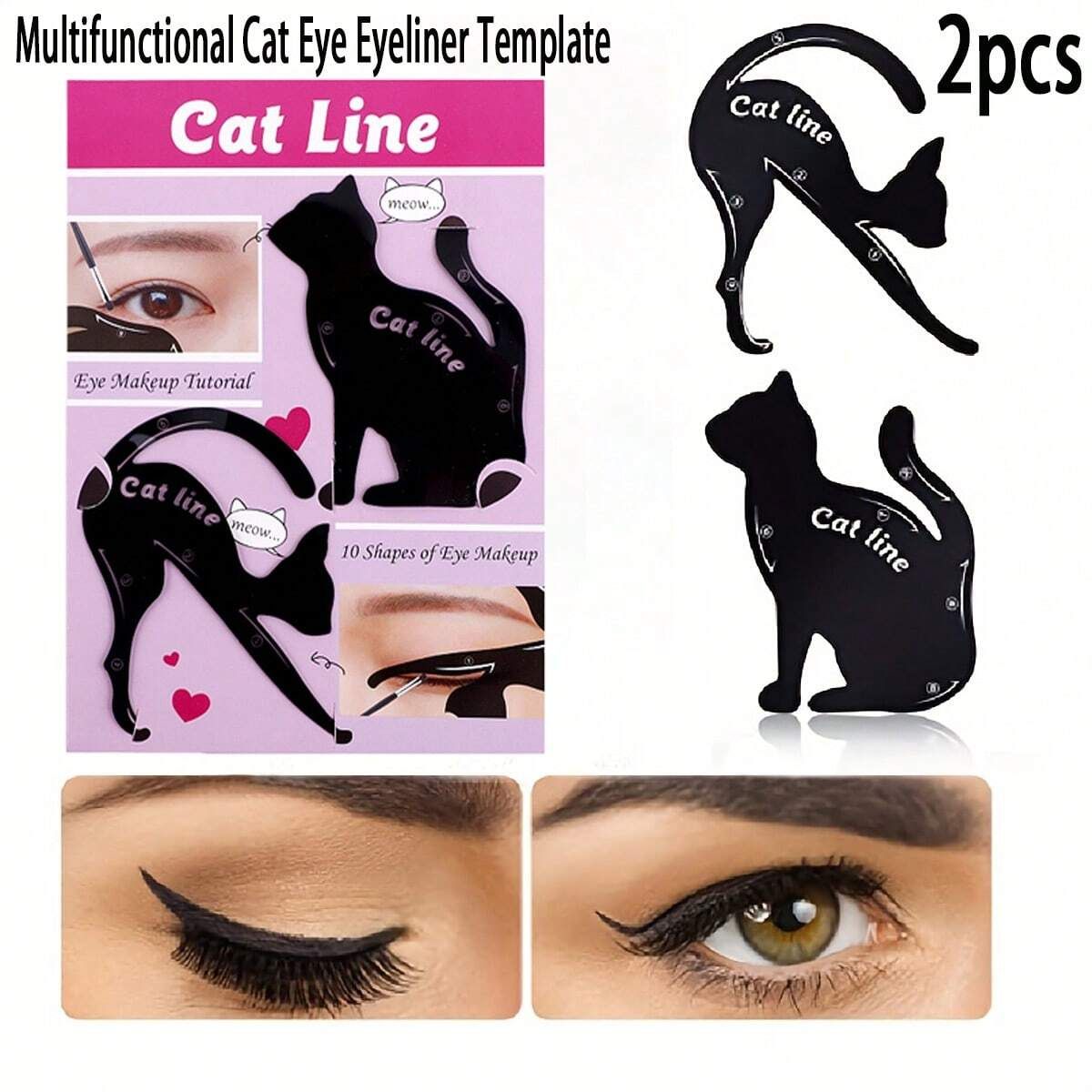 2pcs Multi-Functional Cat Shaped Eyeliner Stencil_3