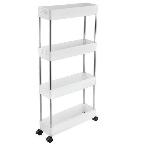 Multipurpose 4-Tier White Utility Cart with Wheels Plastic Storage Trolley_0