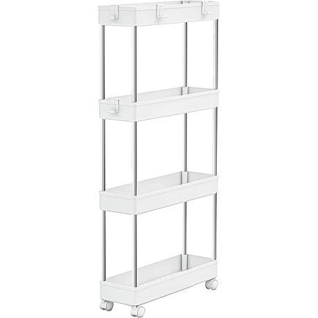 Multipurpose 4-Tier White Utility Cart with Wheels Plastic Storage Trolley_1