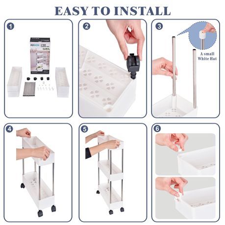 Multipurpose 4-Tier White Utility Cart with Wheels Plastic Storage Trolley_2