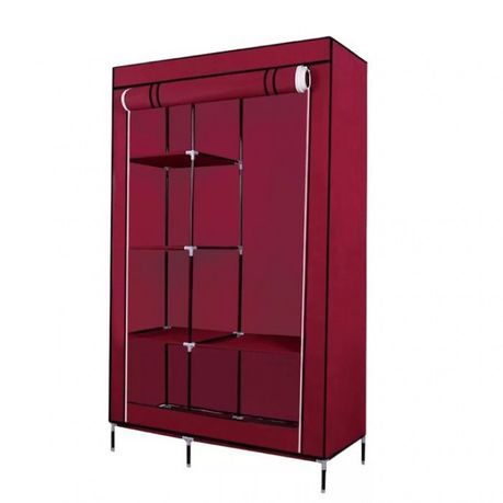 Non Woven Portable Storage Fabric Wardrobe with Shelves - Wine Red_0