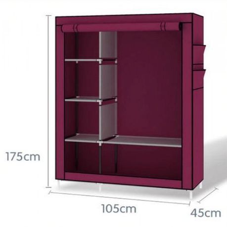 Non Woven Portable Storage Fabric Wardrobe with Shelves - Wine Red_2