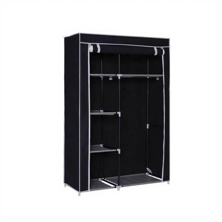 Non Woven Portable Storage Fabric Wardrobe with Shelves - Black_0