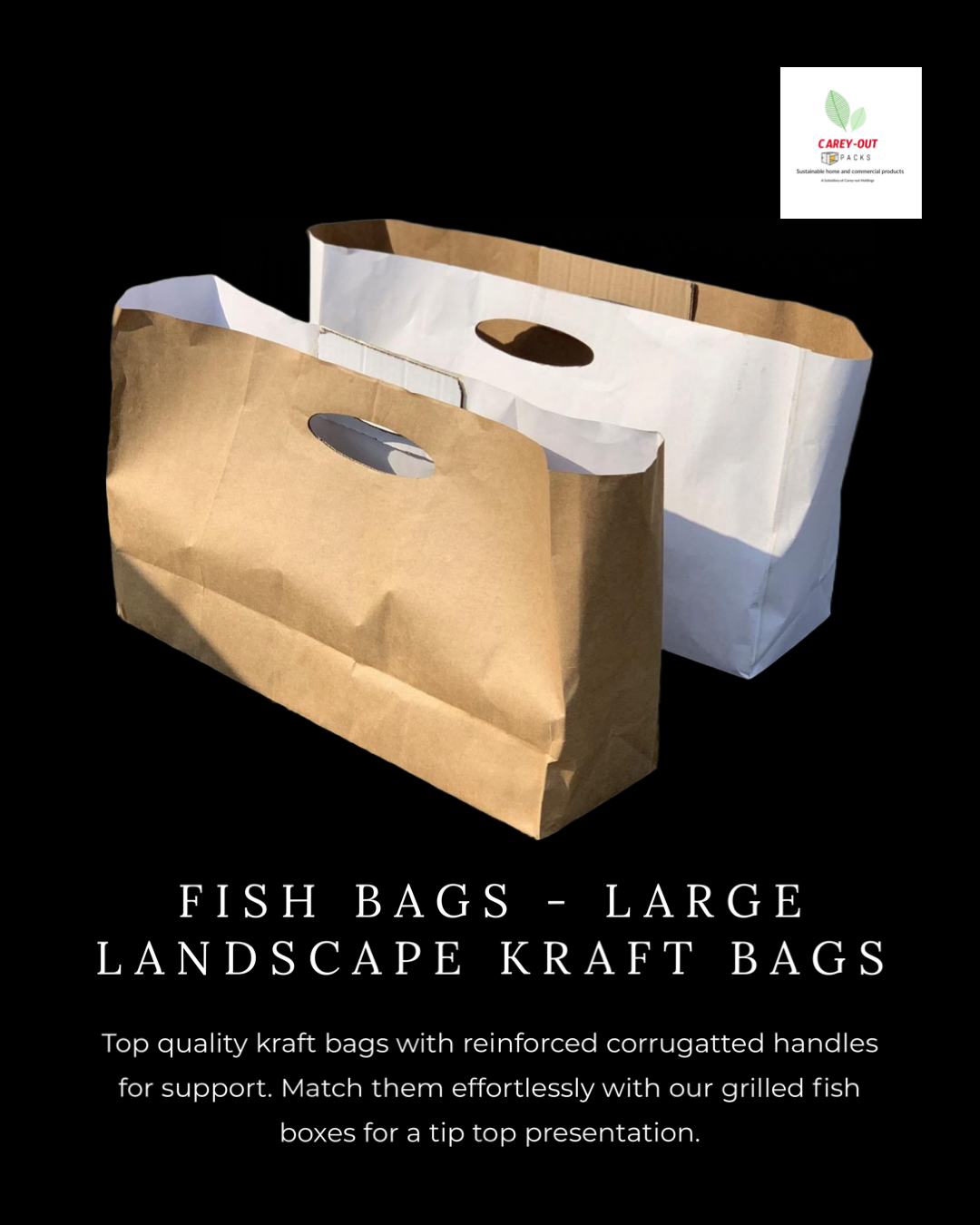 GRILLED FISH TAKEOUT BAGS - 21” x 10” x 5.5” BROWN / CORRUGATED OPEN HANDLES - CARTON OF 100 PIECES_1