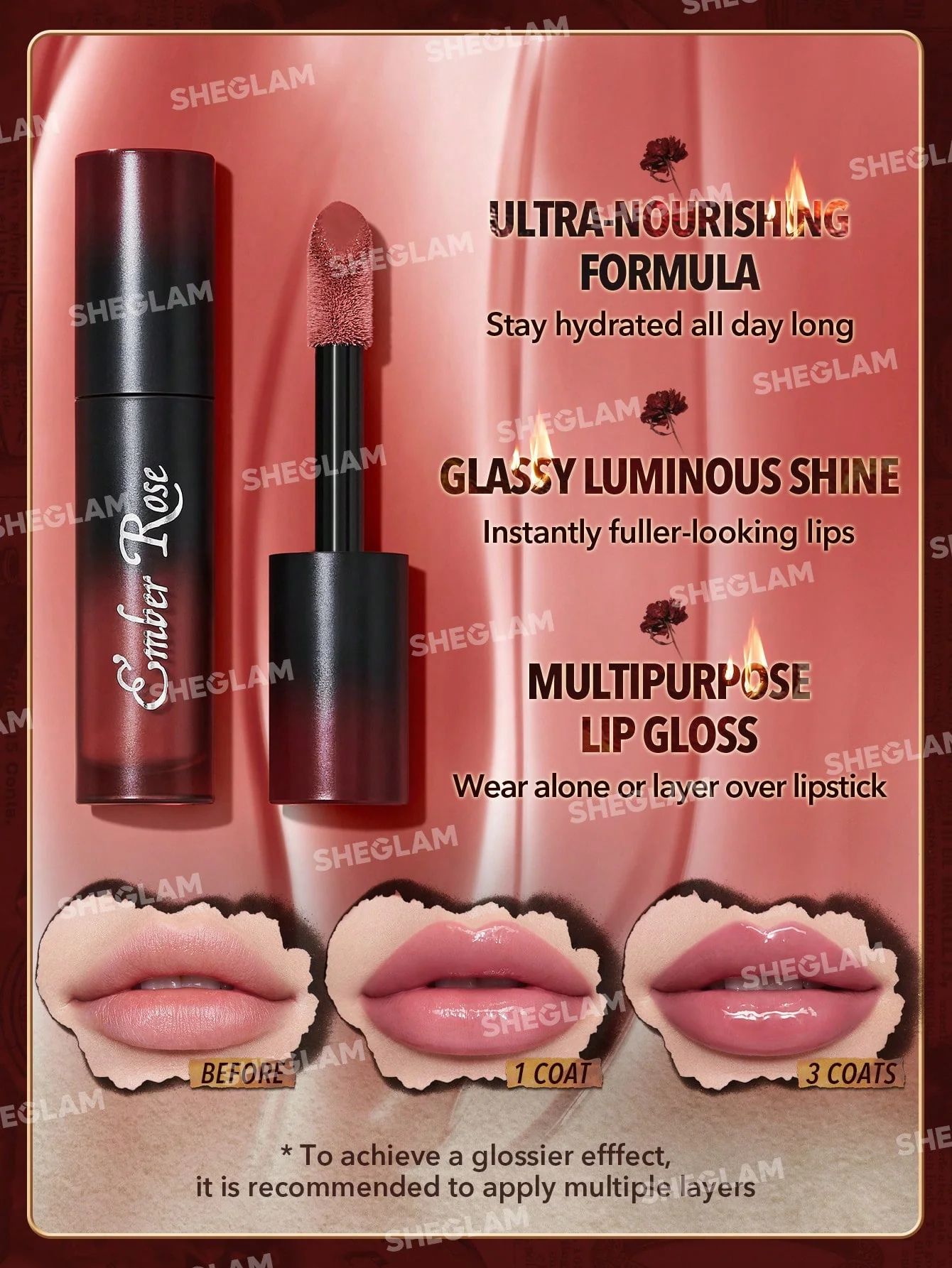 SHEGLAM Ember Rose Immortal Love Nourishing Lip Gloss - Unconditional_6