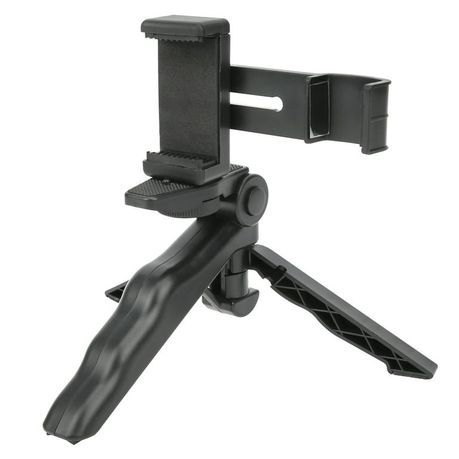 Mini Adjustable Portable Tripod Phone Holder Stand with Secure Grip - Black_0