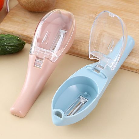 Multifunctional Kitchen Manual Cutter Storage Peeler Grater Peeling Knife - pink_2