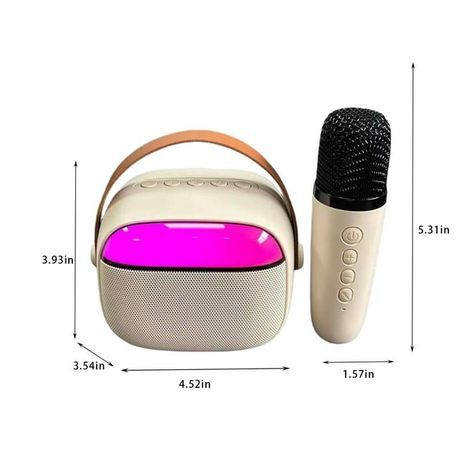 Portable Audio Wireless Bluetooth Karaoke Speaker & Microphone Set - Beige_1