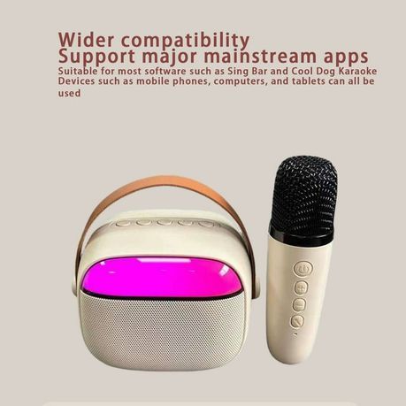 Portable Audio Wireless Bluetooth Karaoke Speaker & Microphone Set - Beige_3