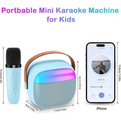 Portable Audio Wireless Bluetooth Karaoke Speaker & Microphone Set - Blue_1