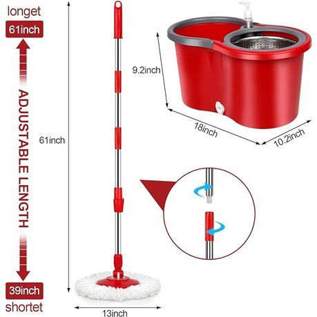 Red- Free Hand Wash 360 Rotating Mop With Bucket System_2