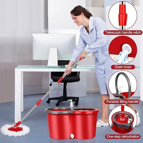 Red- Free Hand Wash 360 Rotating Mop With Bucket System_3