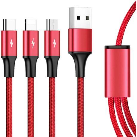 Rapid series 3-in-1 Red Cable for iPhone, Type-C, and Micro USB_0