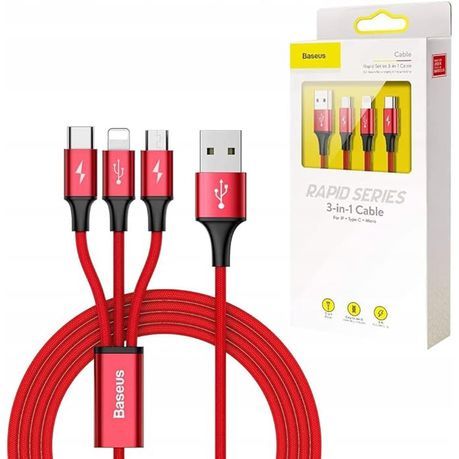 Rapid series 3-in-1 Red Cable for iPhone, Type-C, and Micro USB_1