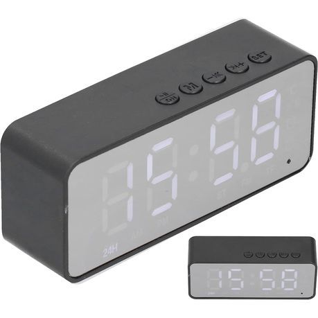 Battery Powered Digital Alarm Clock with Bluetooth with Speaker - Black_1