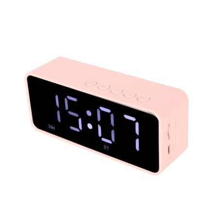 Battery Powered Digital Alarm Clock with Bluetooth with Speaker - Pink_0