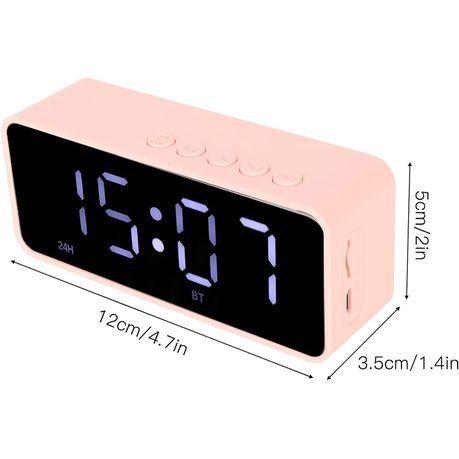 Battery Powered Digital Alarm Clock with Bluetooth with Speaker - Pink_1