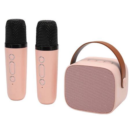 Portable Bluetooth Wireless Karaoke Speakers with 2 Microphones - Pink_0