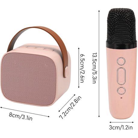 Portable Bluetooth Wireless Karaoke Speakers with 2 Microphones - Pink_2