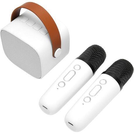 Portable Bluetooth Wireless Karaoke Speakers with 2 Microphones - White_1